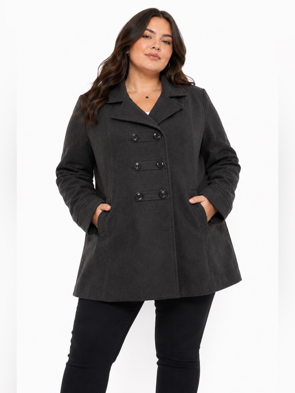 Y2K Vintage American Rag Cropped Military Pea Coat (Charcoal Grey) Size XL/1X